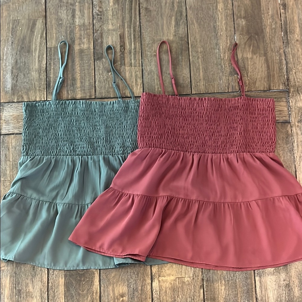 Green and Pink Set of Cute Ruffle Tops